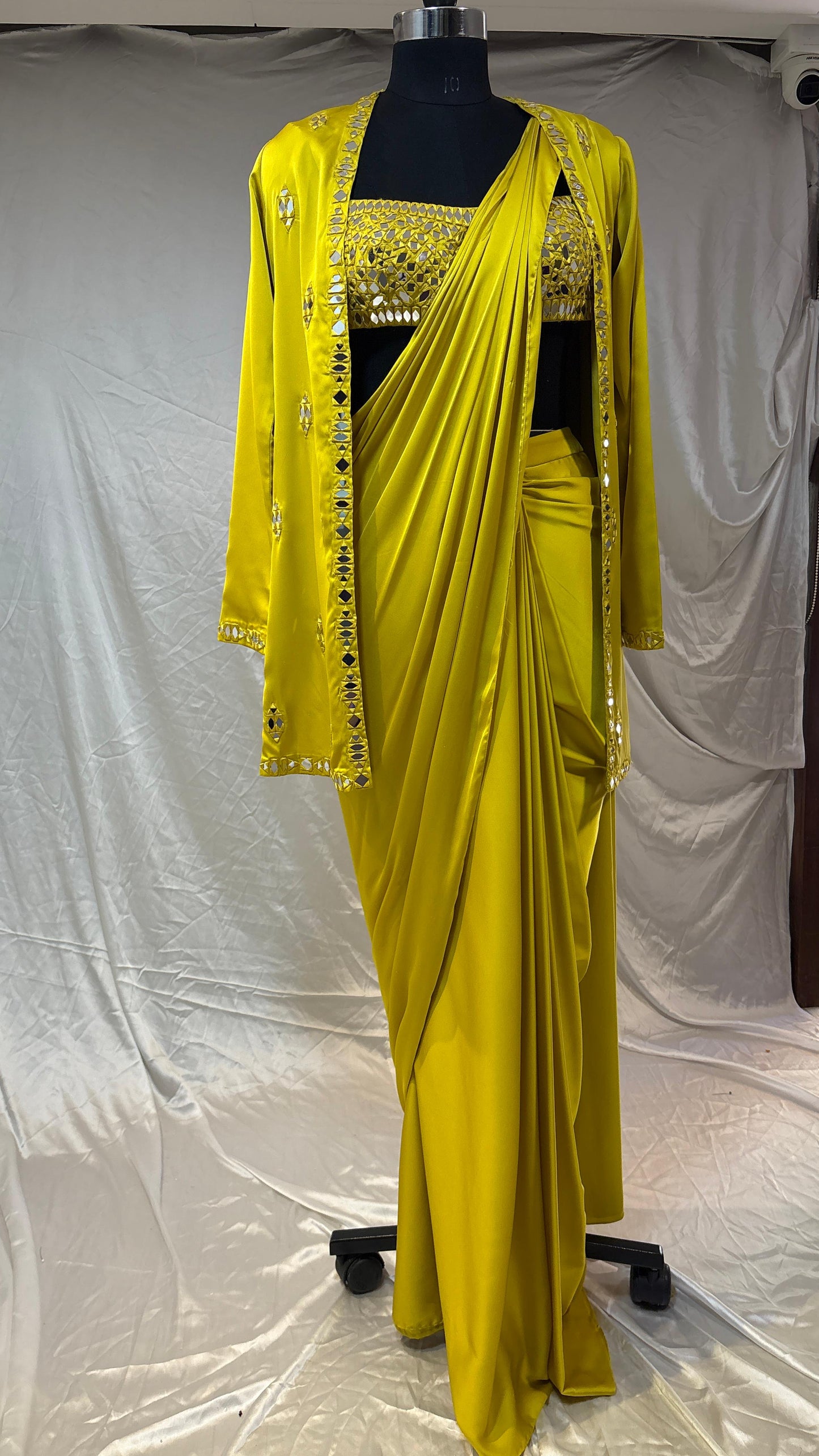 Marigold Glow Draped Saree and Jacket Set