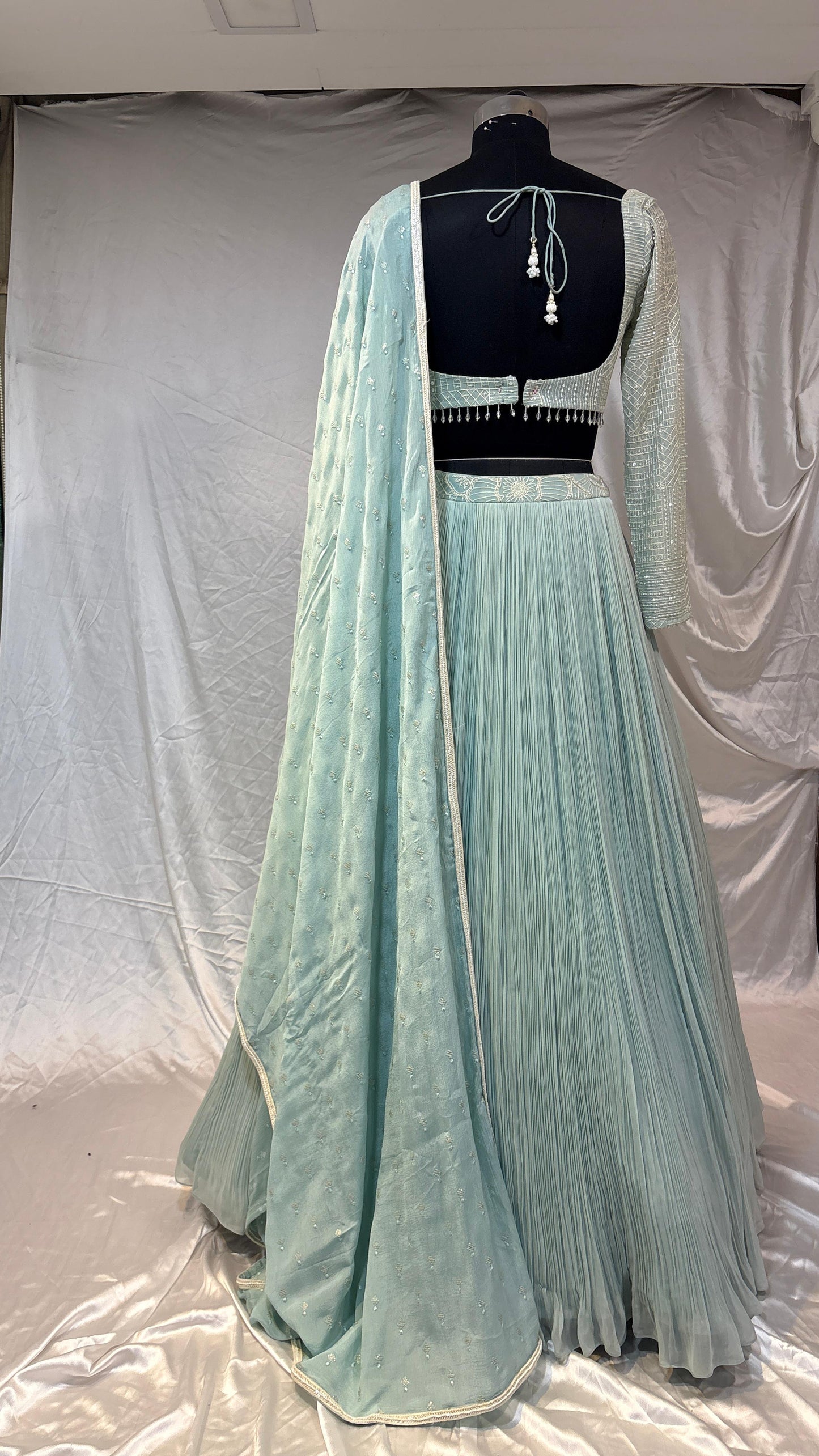 Aarvi Mint Green Embroidered Lehenga Set