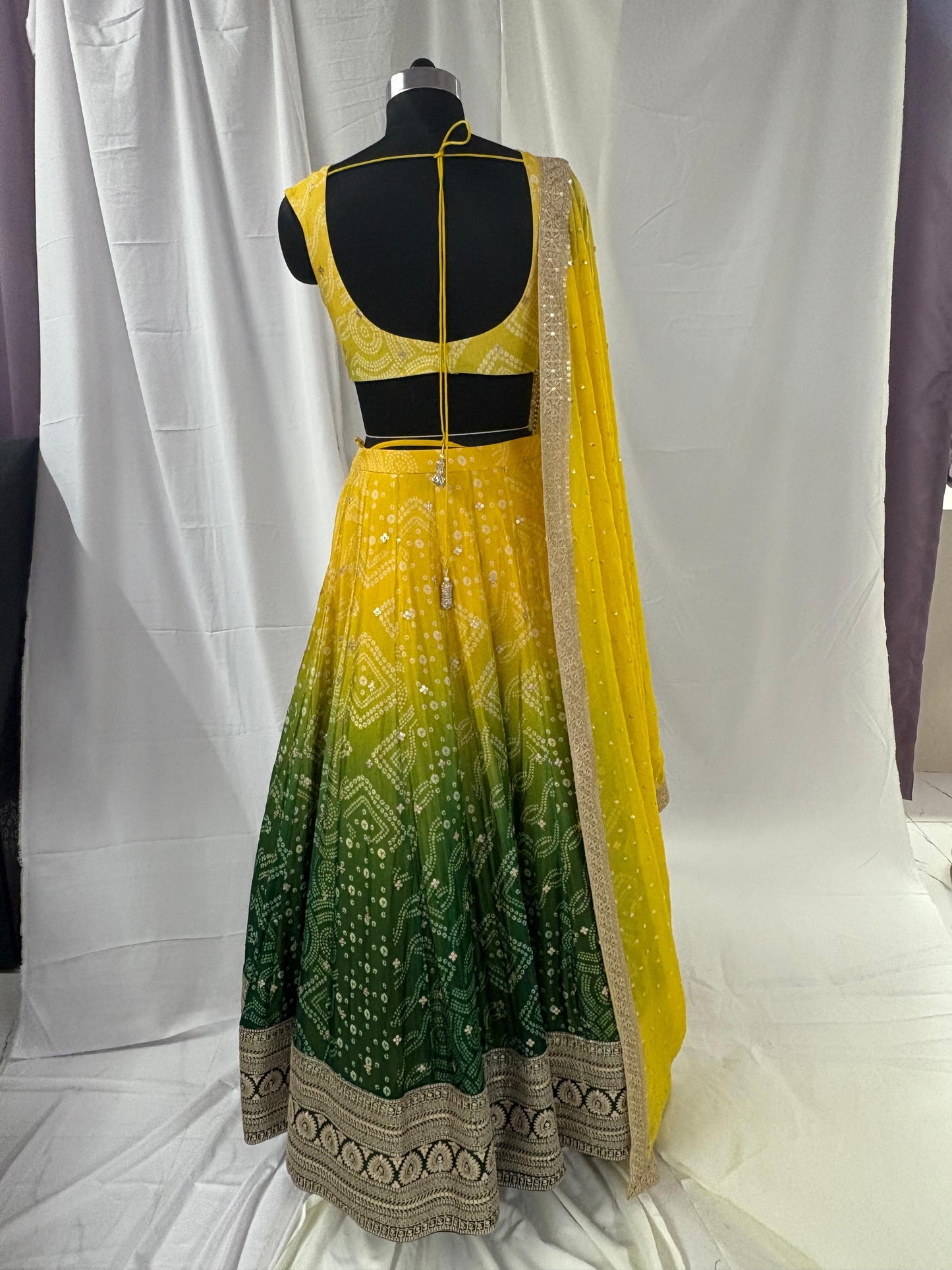 Regal Radiance Bandhej Lehenga Set - Lime Green