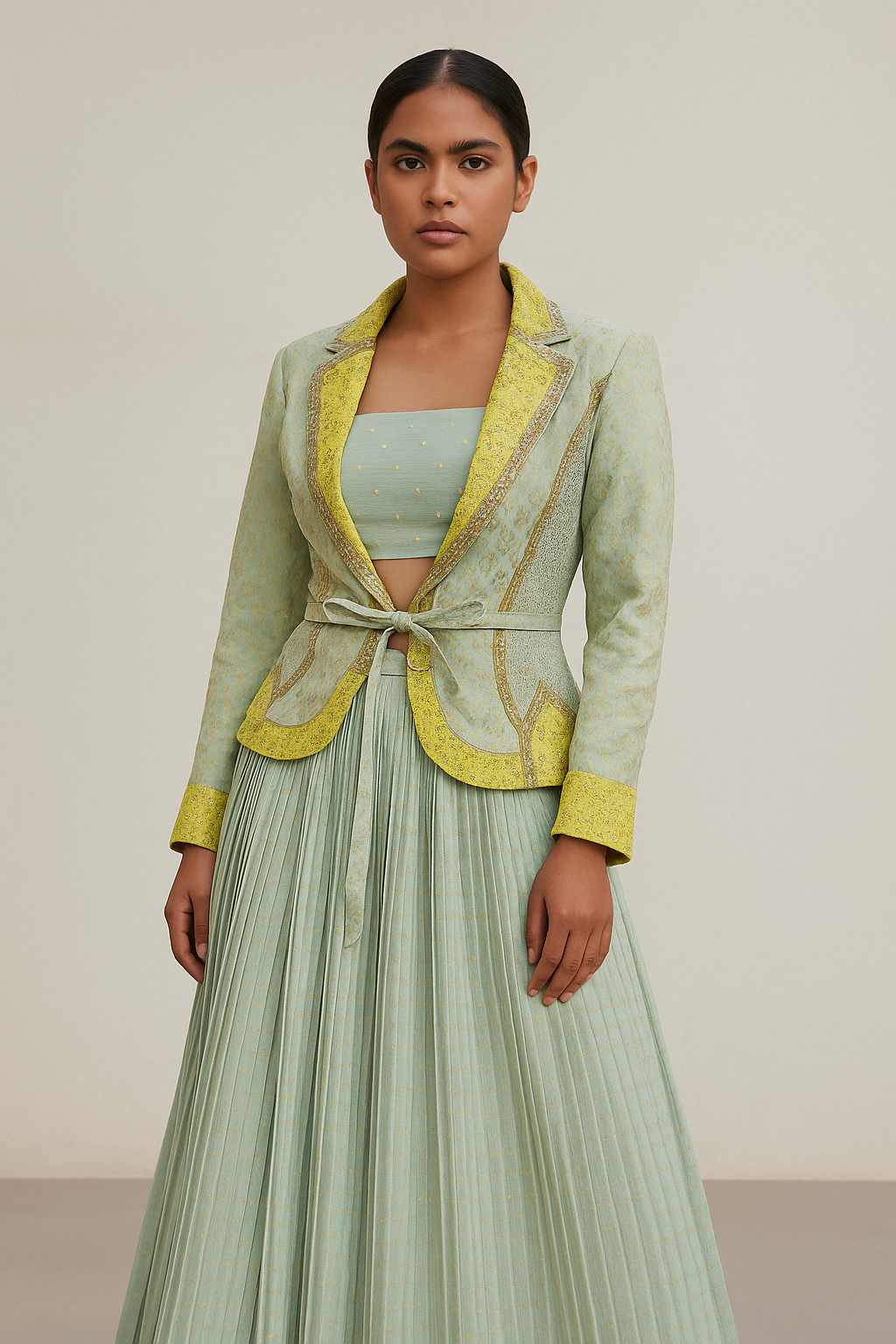 Mint Whisper Embroidered Blazer Lehenga Set