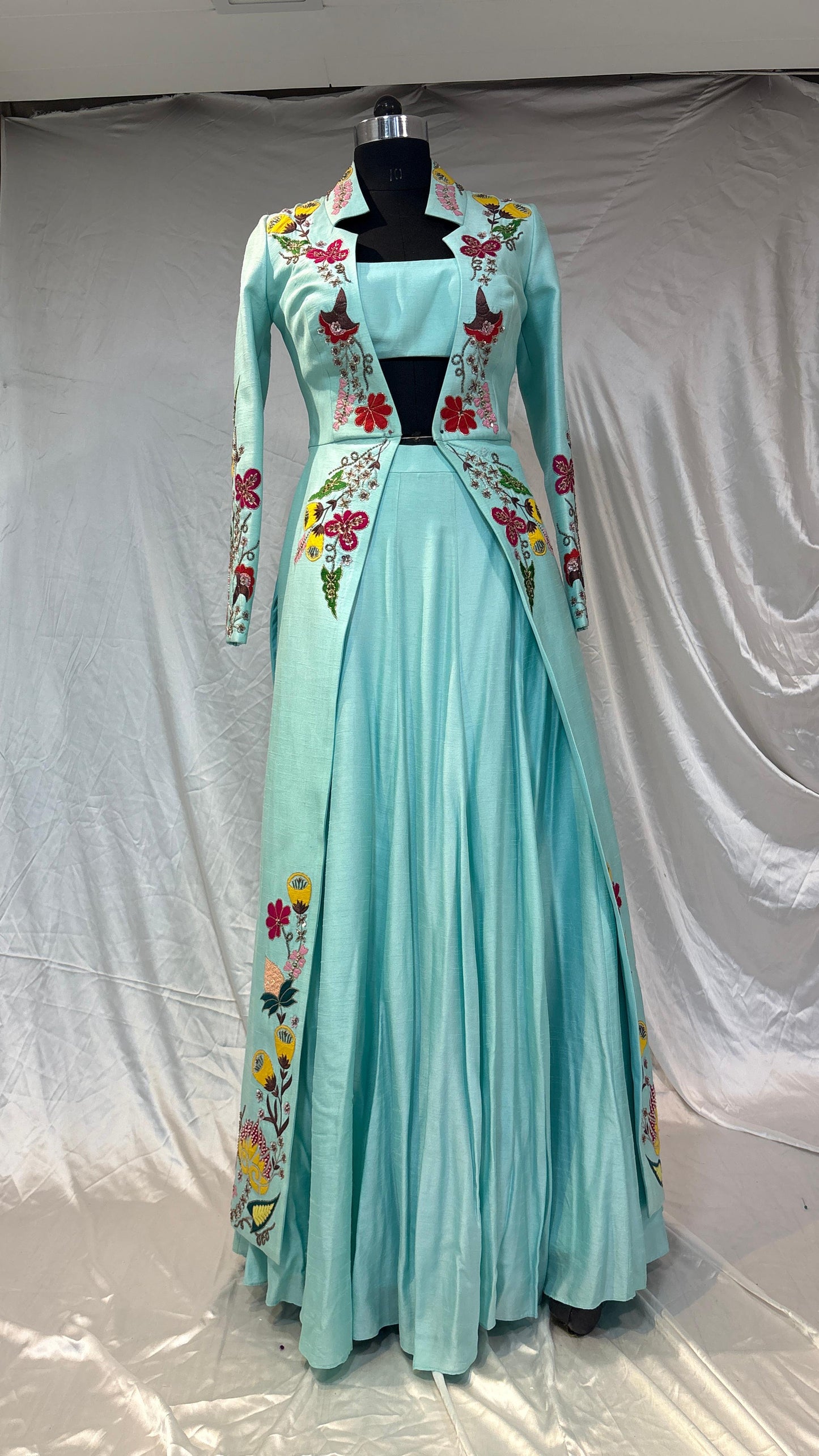 Mehfil Mint – Embroidered Longline Jacket Set