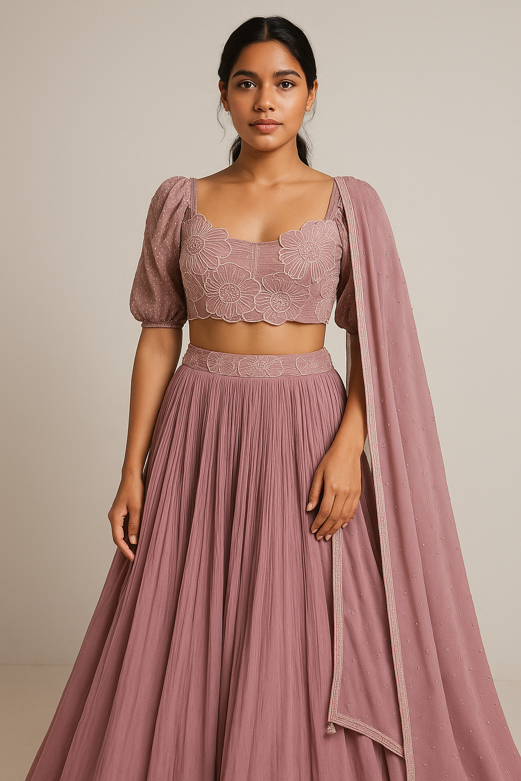 Gulbahaar Dusty Rose Embroidered Lehenga Set