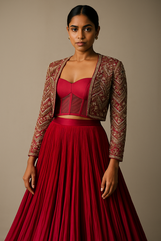 Crimson Royale Embroidered Lehenga & Bolero Set