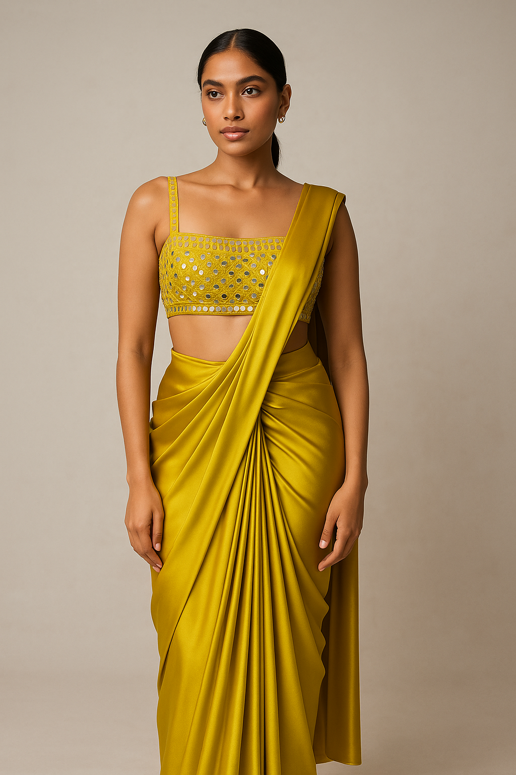 Marigold Glow Draped Saree and Jacket Set