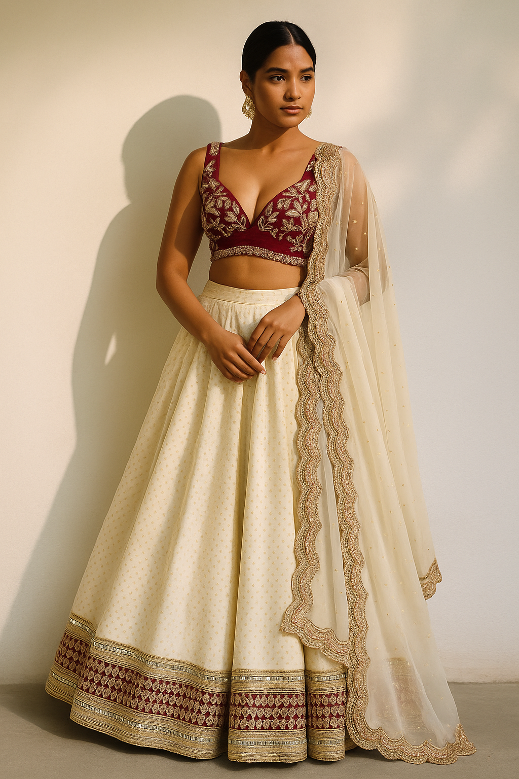 Ivory & Crimson Regal Lehenga Set
