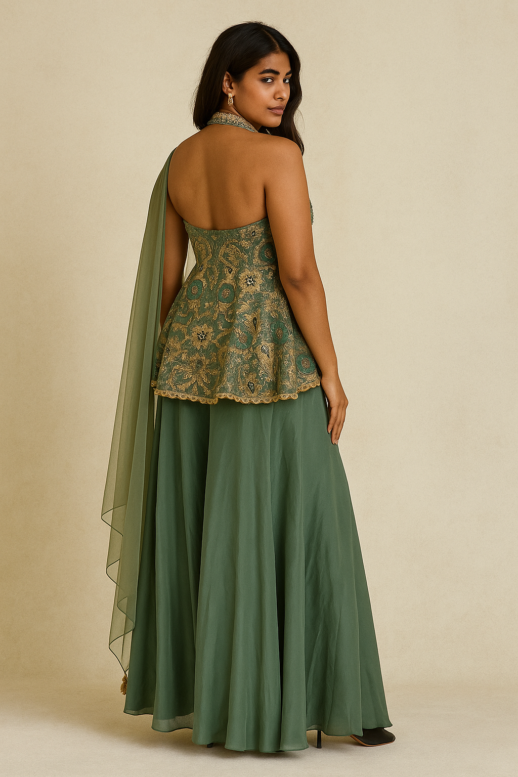 Emerald Peplum Kurta with Palazzo Pants