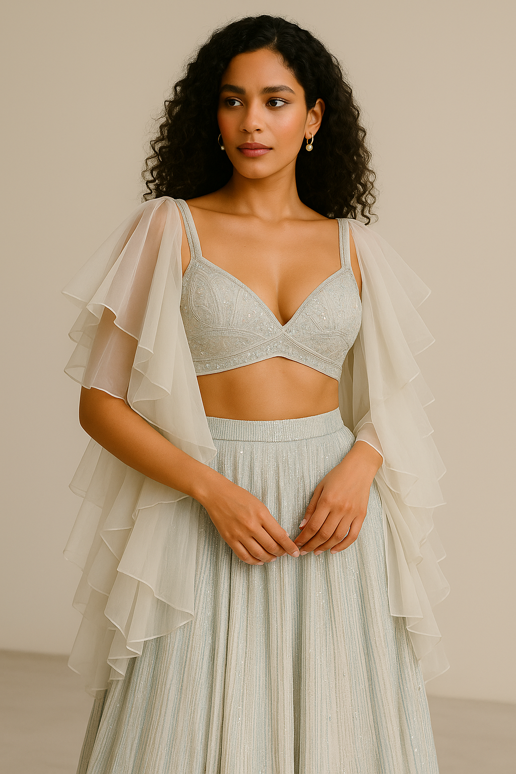 Ice Blue Ruffle Enchantment Lehenga Set