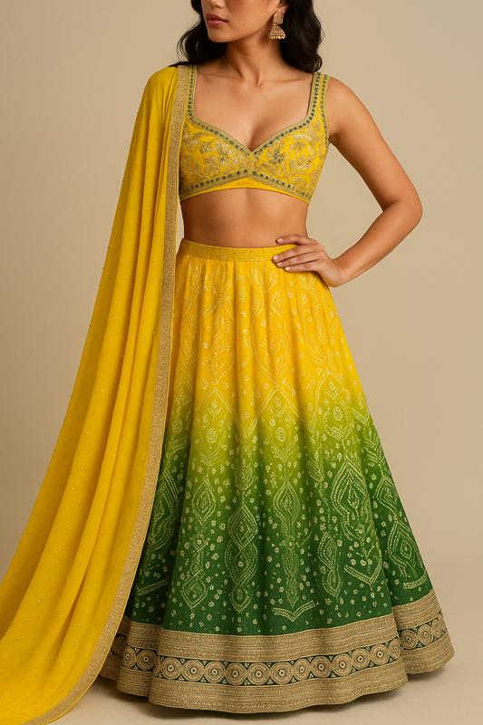 Regal Radiance Bandhej Lehenga Set - Lime Green