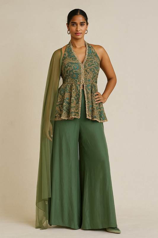 Emerald Peplum Kurta with Palazzo Pants