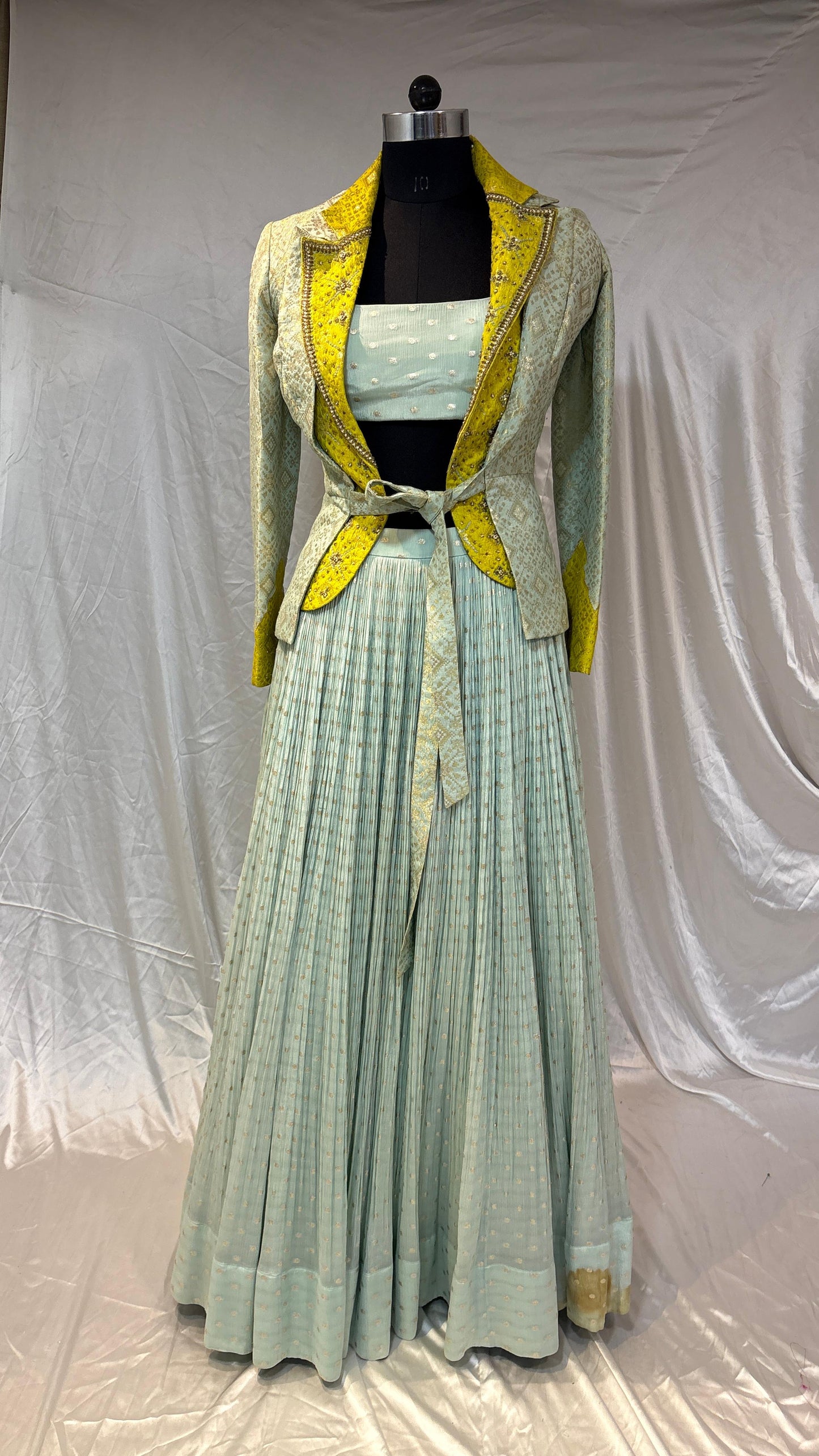 Mint Whisper Embroidered Blazer Lehenga Set