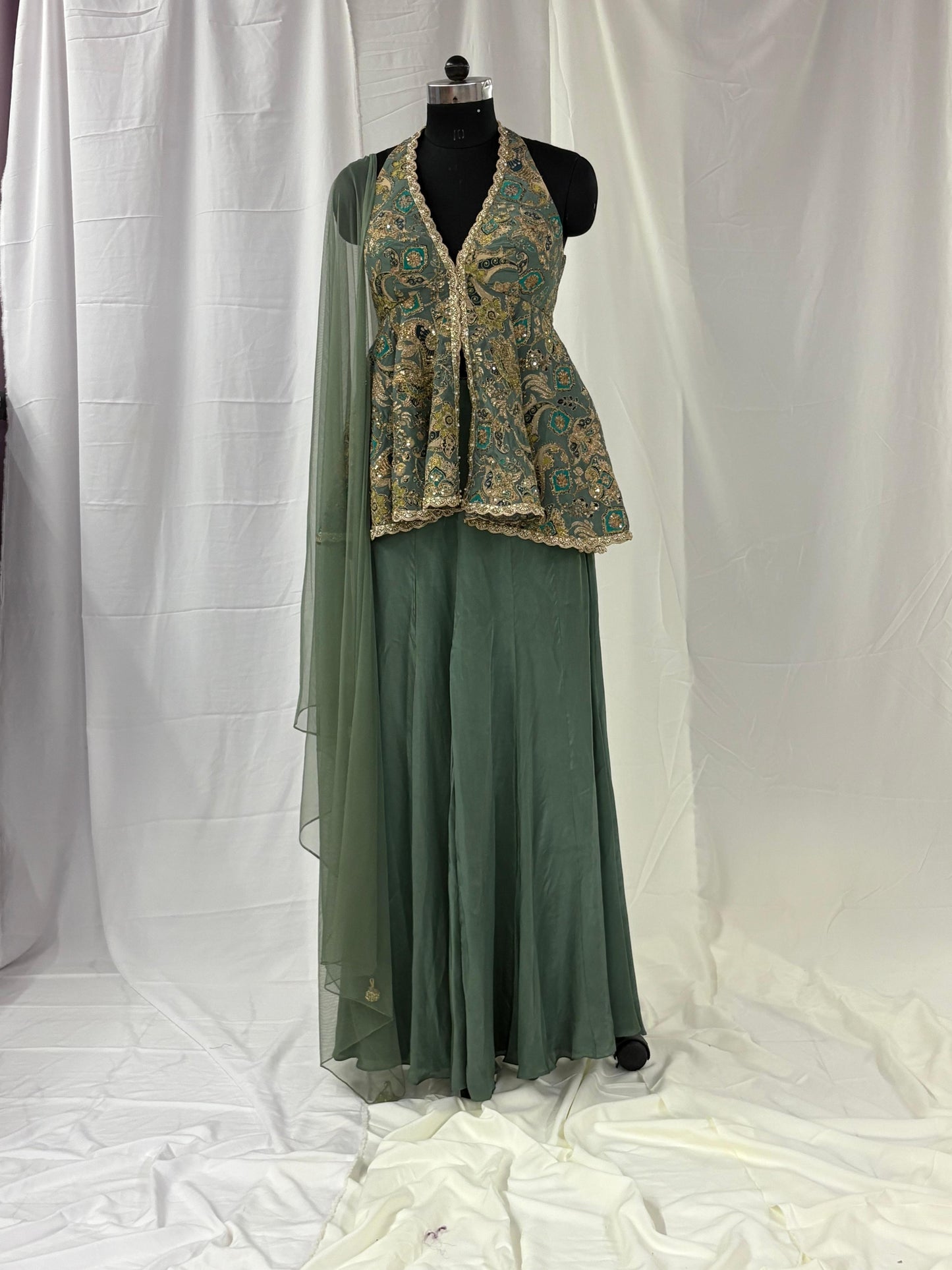 Emerald Peplum Kurta with Palazzo Pants